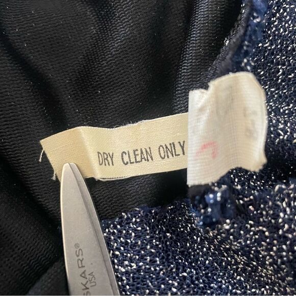 Vintage 1970s Sparkly Draped Mock Neck Maxi Dress Navy Blue - Picture 9 of 10